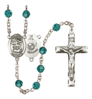 Sterling Silver 6mm Austrian Crystal Saint Michael / Marines Rosary in Zircon