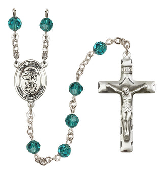 Sterling Silver 6mm Austrian Crystal San Miguel Arcangel Rosary in Zircon