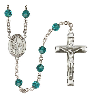 Sterling Silver 6mm Austrian Crystal Saint Zachary Rosary in Zircon