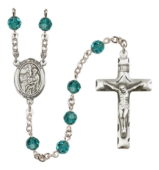 Sterling Silver 6mm Austrian Crystal Saint Jerome Rosary in Zircon