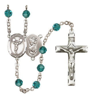 Sterling Silver 6mm Austrian Crystal Saint Christopher/Cheerleading Rosary in Zircon