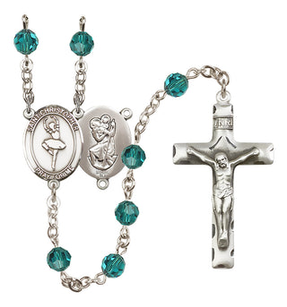 Sterling Silver 6mm Austrian Crystal Saint Christopher/Dance Rosary in Zircon