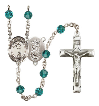 Sterling Silver 6mm Austrian Crystal Saint Christopher/Golf Rosary in Zircon