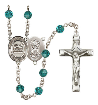 Sterling Silver 6mm Austrian Crystal Saint Christopher/Swimming Rosary in Zircon