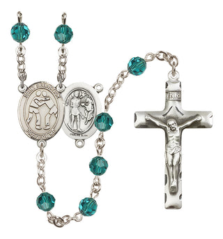Sterling Silver 6mm Austrian Crystal Saint Sebastian/Wrestling Rosary in Zircon