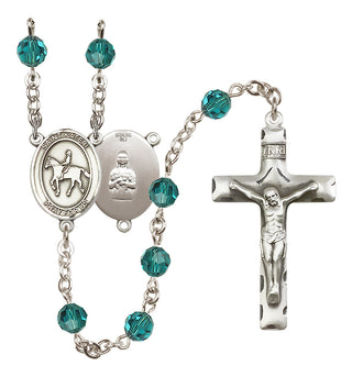 Sterling Silver 6mm Austrian Crystal Saint Kateri/Equestrian Rosary in Zircon