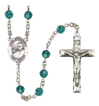 Sterling Silver 6mm Austrian Crystal Saint John Paul II Rosary in Zircon