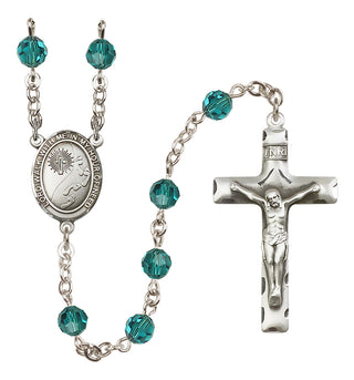 Sterling Silver 6mm Austrian Crystal Footprints / Cross Rosary in Zircon