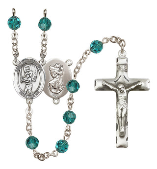 Sterling Silver 6mm Austrian Crystal Saint Christopher/Baseball Rosary in Zircon