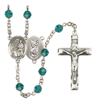 Sterling Silver 6mm Austrian Crystal Saint Christopher / Karate Rosary in Zircon