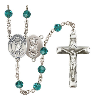 Sterling Silver 6mm Austrian Crystal Saint Christopher/Lacrosse Rosary in Zircon