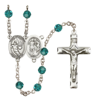 Sterling Silver 6mm Austrian Crystal Saint Sebastian/Basketball Rosary in Zircon