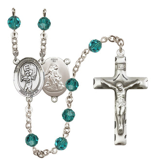 Sterling Silver 6mm Austrian Crystal Guardian Angel/Baseball Rosary in Zircon