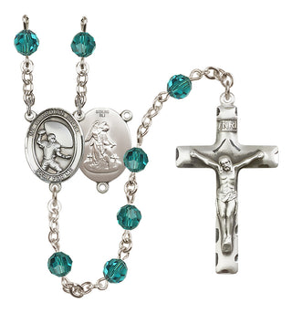 Sterling Silver 6mm Austrian Crystal Guardian Angel/Football Rosary in Zircon