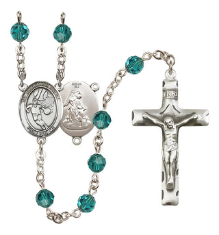 Sterling Silver 6mm Austrian Crystal Guardian Angel/Basketball Rosary in Zircon