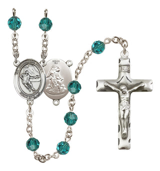 Sterling Silver 6mm Austrian Crystal Guardian Angel/Hockey Rosary in Zircon