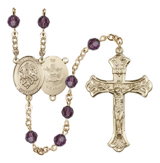 14 Karat Gold-Filled 6mm Austrian Crystal Saint George / Army Rosary in Amethyst