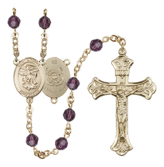 14 Karat Gold-Filled 6mm Austrian Crystal Saint Michael / Coast Guard Rosary in Amethyst