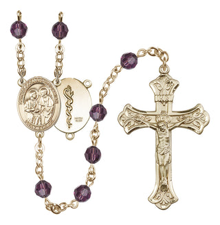 14 Karat Gold-Filled 6mm Austrian Crystal Saints Cosmas & Damian / Doctors Rosary in Amethyst