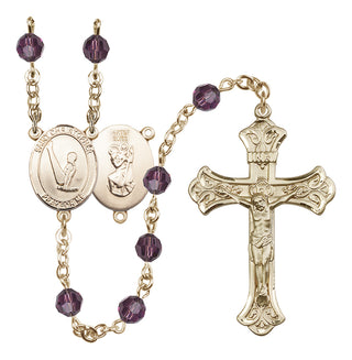 14 Karat Gold-Filled 6mm Austrian Crystal Saint Christopher/Gymnastics Rosary in Amethyst