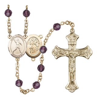 14 Karat Gold-Filled 6mm Austrian Crystal Saint Sebastian/Football Rosary in Amethyst