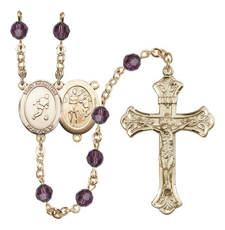 14 Karat Gold-Filled 6mm Austrian Crystal Saint Sebastian/Soccer Rosary in Amethyst