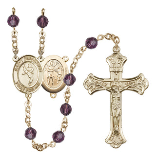 14 Karat Gold-Filled 6mm Austrian Crystal Saint Sebastian/Martial Arts Rosary in Amethyst