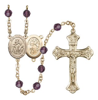 14 Karat Gold-Filled 6mm Austrian Crystal Saint Sebastian/Wrestling Rosary in Amethyst