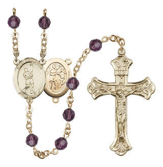 14 Karat Gold-Filled 6mm Austrian Crystal Saint Sebastian/Lacrosse Rosary in Amethyst