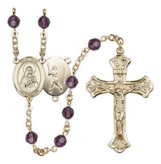 14 Karat Gold-Filled 6mm Austrian Crystal Saint Rita / Baseball Rosary in Amethyst