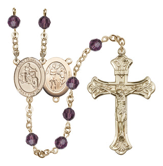 14 Karat Gold-Filled 6mm Austrian Crystal Saint Sebastian / Motorcycle Rosary in Amethyst