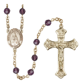 14 Karat Gold-Filled 6mm Austrian Crystal Our Lady of Rosa Mystica Rosary in Amethyst