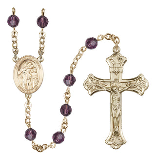 14 Karat Gold-Filled 6mm Austrian Crystal Guardian Angel w/Children Rosary in Amethyst
