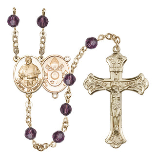 14 Karat Gold-Filled 6mm Austrian Crystal Pope Francis Rosary in Amethyst