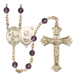 14 Karat Gold-Filled 6mm Austrian Crystal Saint Christopher / Football Rosary in Amethyst