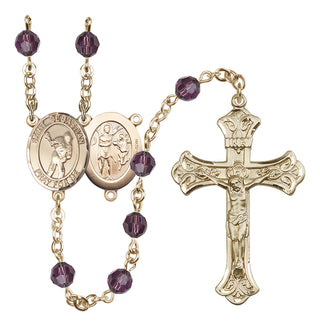 14 Karat Gold-Filled 6mm Austrian Crystal Saint Sebastian/Lacrosse Rosary in Amethyst