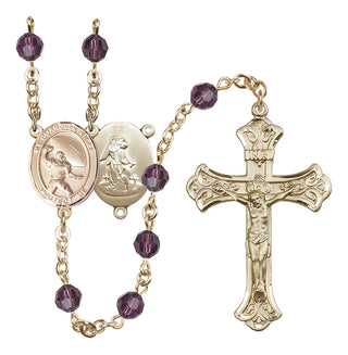 14 Karat Gold-Filled 6mm Austrian Crystal Guardian Angel/Football Rosary in Amethyst