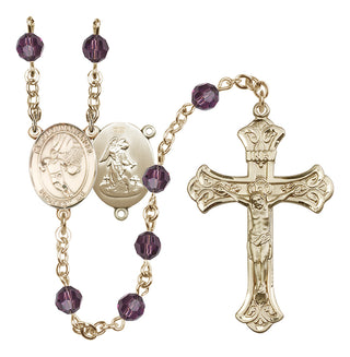 14 Karat Gold-Filled 6mm Austrian Crystal Guardian Angel/Basketball Rosary in Amethyst