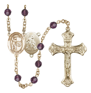 14 Karat Gold-Filled 6mm Austrian Crystal Guardian Angel/Golf Rosary in Amethyst