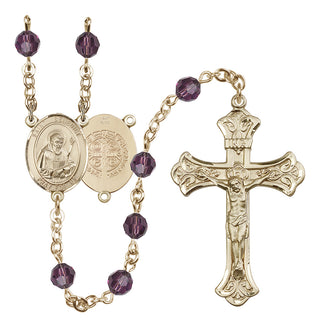 14 Karat Gold 6mm Austrian Crystal Saint Benedict Rosary in Amethyst