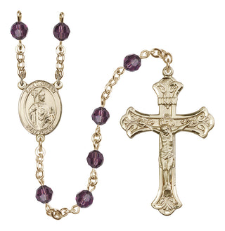 14 Karat Gold 6mm Austrian Crystal Saint Kilian Rosary in Amethyst