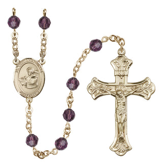 14 Karat Gold 6mm Austrian Crystal Saint Thomas Aquinas Rosary in Amethyst