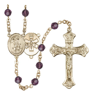 14 Karat Gold 6mm Austrian Crystal Guardian Angel / EMT Rosary in Amethyst