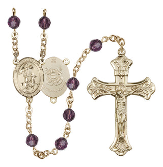 14 Karat Gold 6mm Austrian Crystal Guardian Angel/Coast Guard Rosary in Amethyst