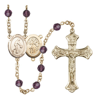 14 Karat Gold 6mm Austrian Crystal Saint Sebastian/Basketball Rosary in Amethyst