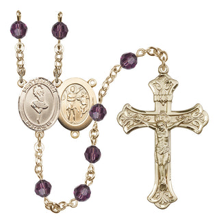 14 Karat Gold 6mm Austrian Crystal Saint Sebastian/Dance Rosary in Amethyst