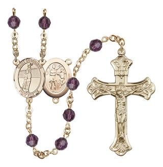 14 Karat Gold 6mm Austrian Crystal Saint Sebastian / Volleyball Rosary in Amethyst