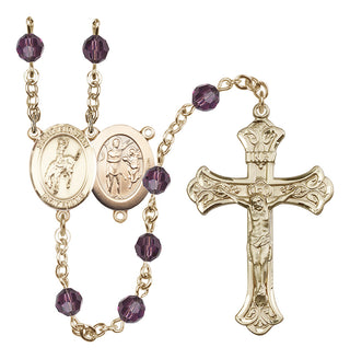 14 Karat Gold 6mm Austrian Crystal Saint Sebastian / Rodeo Rosary in Amethyst