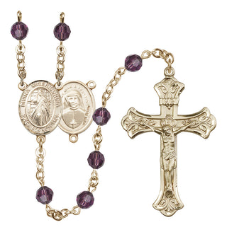 14 Karat Gold 6mm Austrian Crystal Divina Misericordia Rosary in Amethyst