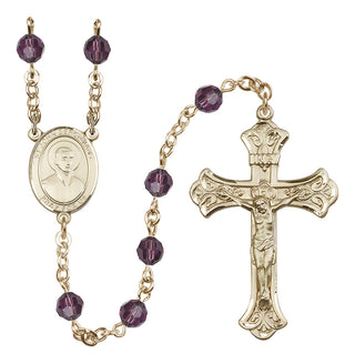14 Karat Gold 6mm Austrian Crystal Saint John Berchmans Rosary in Amethyst